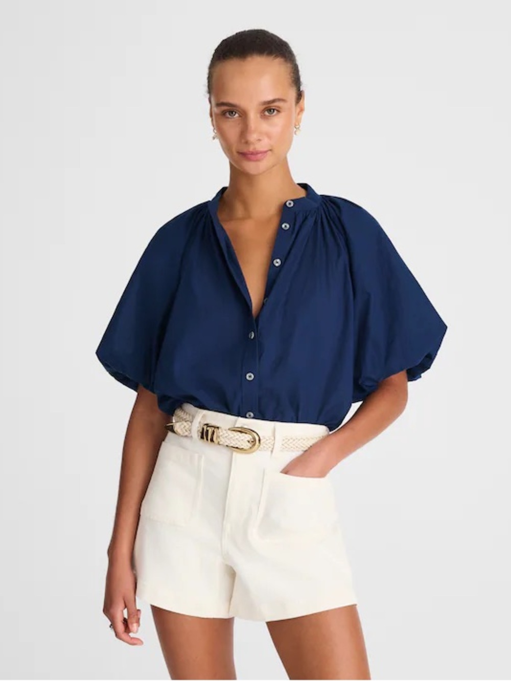 MADEWELL Shirred Balloon Short Sleeve Button Front Top in
Cotton Voile S NWT